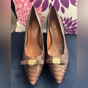 Cole Haan Brown Textured Heels with Gold Accent